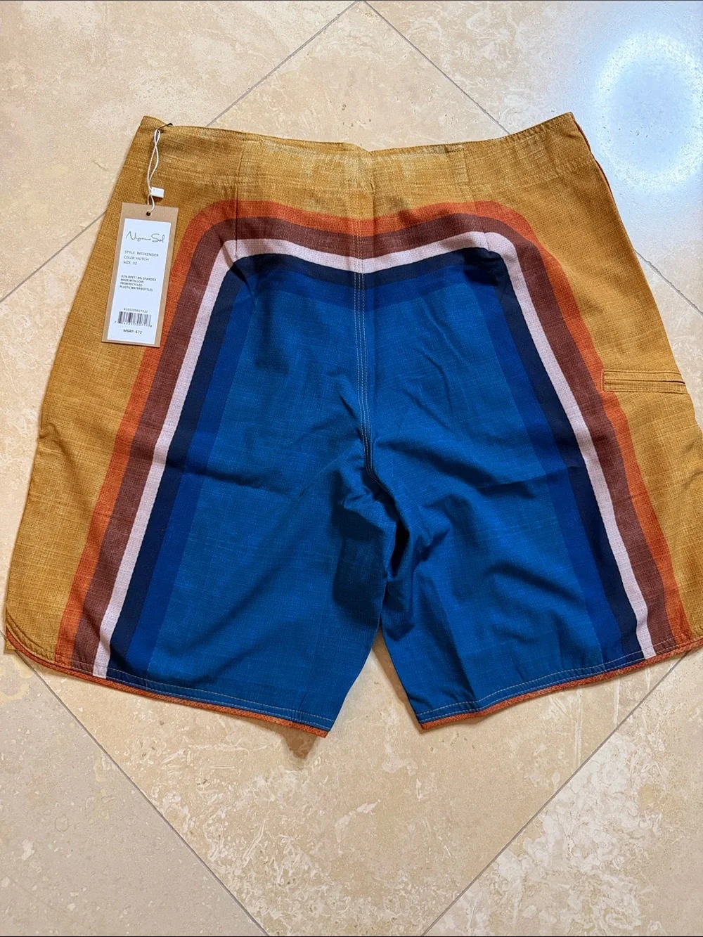 💙NWT NiyamaSol Men's Board Shorts in Blue and Gold with Striped Panel💙